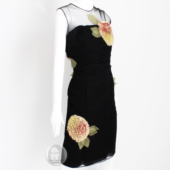 Bill Blass Cocktail Dress with Bold Florals LBD Little Black Dress Vintage Sz 10 - Picture 6 of 12